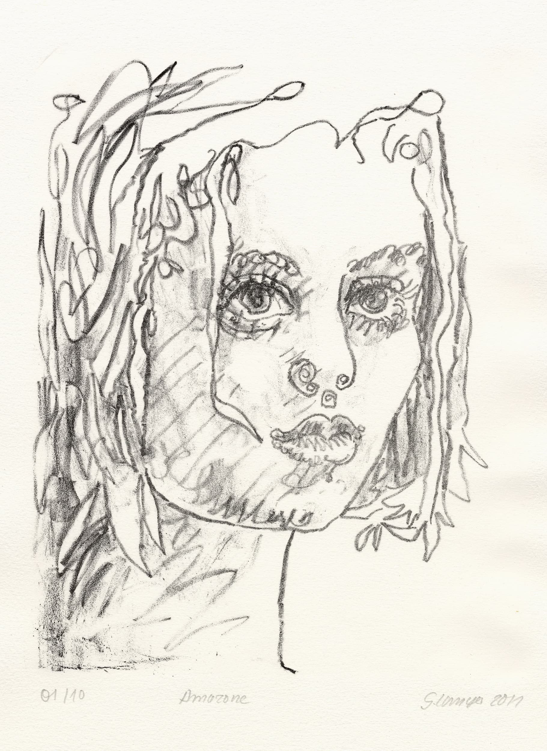 Gunter Langer, Portrait einer Frau, 2011, Lithographie (Druckgrafik), Büttenpapier